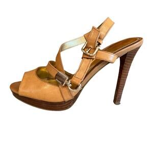 Coach Strappy Leather Platform Sandals British Tan 6